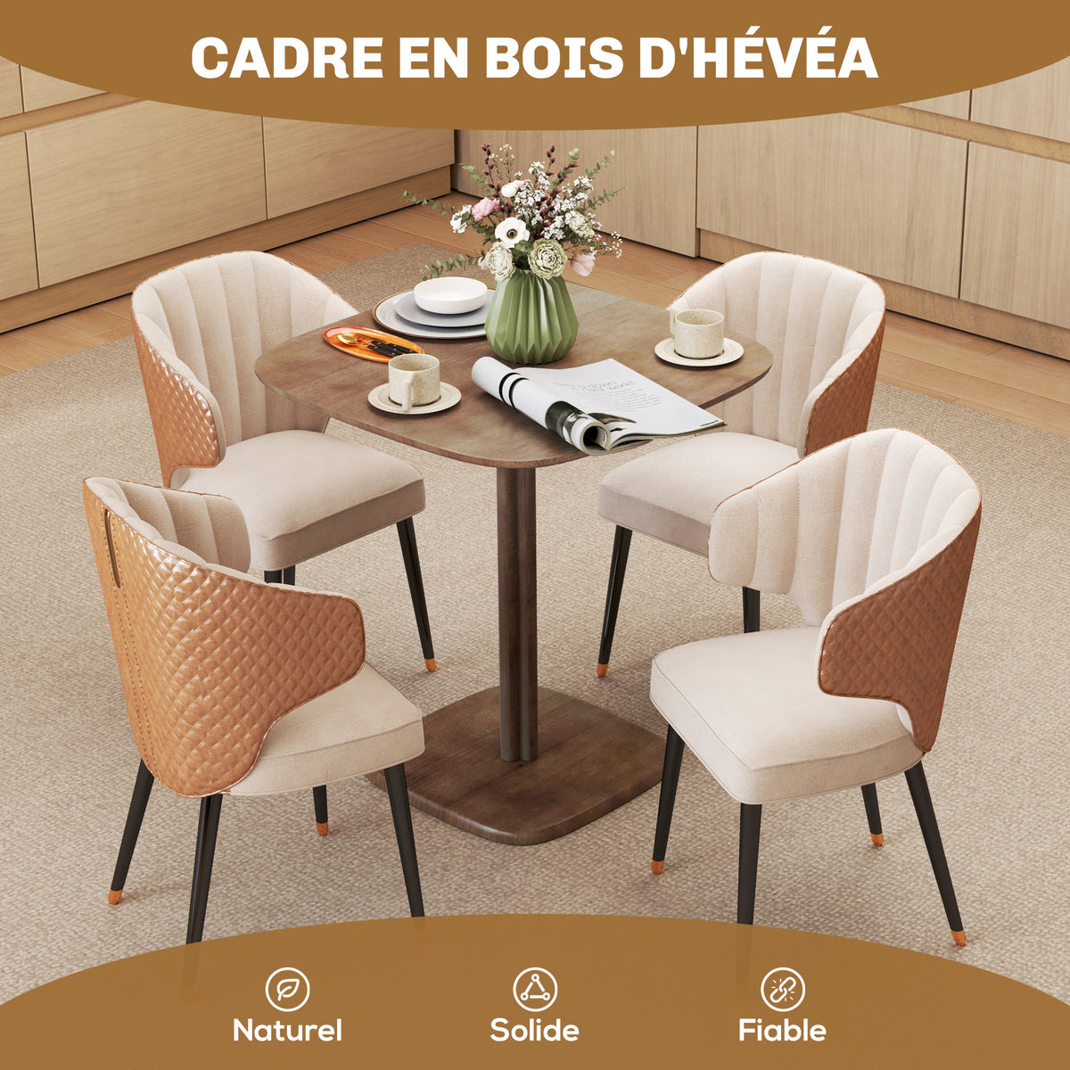Table à manger pour 4 personne table de cuisine carrée style moderne avec plateau aspect bois, 70 x 70 cm, marron-3