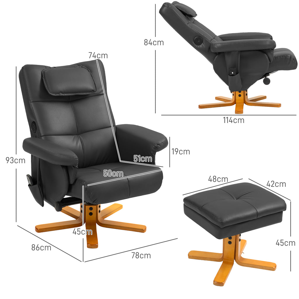 Fauteuil massant avec repose-pied, dossier inclinable jusqu'à 135°, coffre de rangement, télécommande-2
