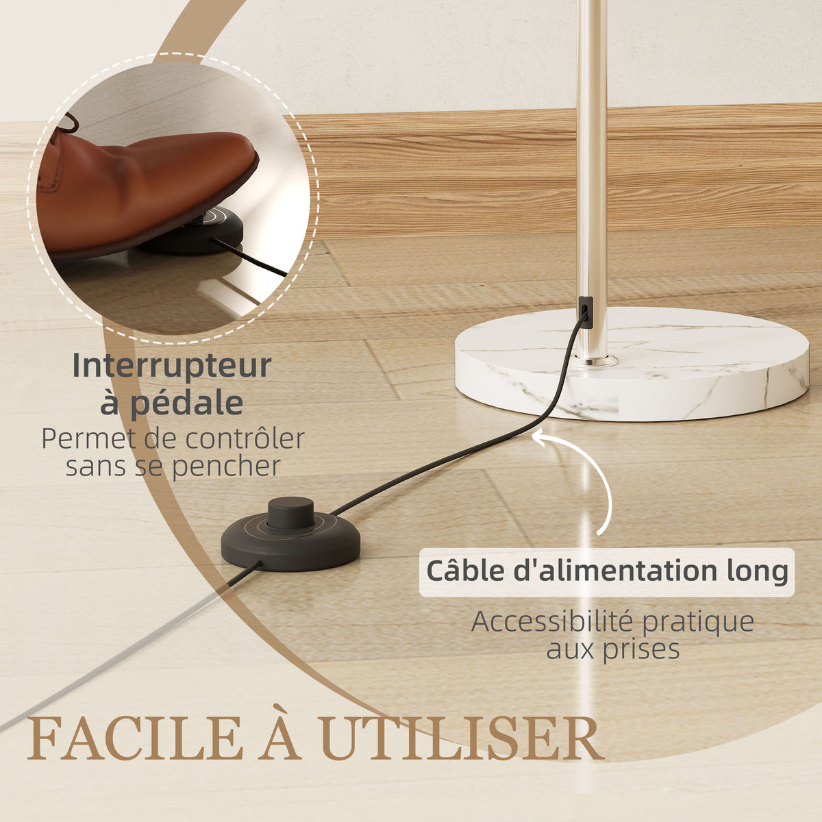 Lampadaire sur pied salon, lampe sur pied, abat-jour minimaliste à haut mât et interrupteur à pied, 26x90x180cm, orange-4