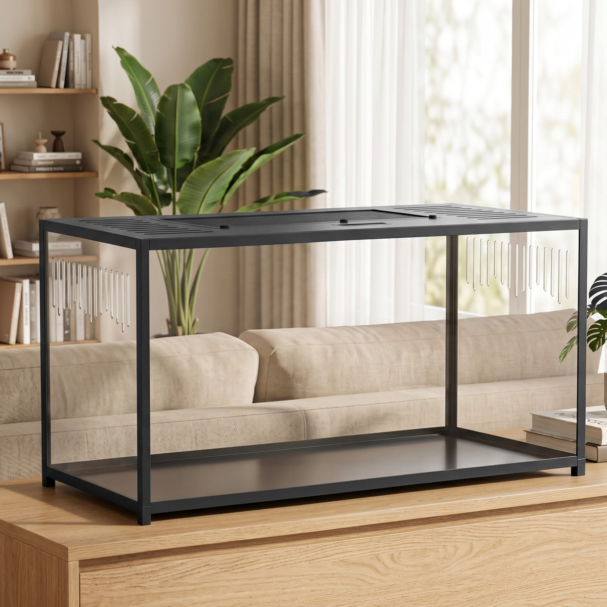 Cage Hamster Habitat Rongeur Vue Panoramique 360° Structure Robuste en Métal Espace Étanche Profond 100x50x52,5 cm Noir-1