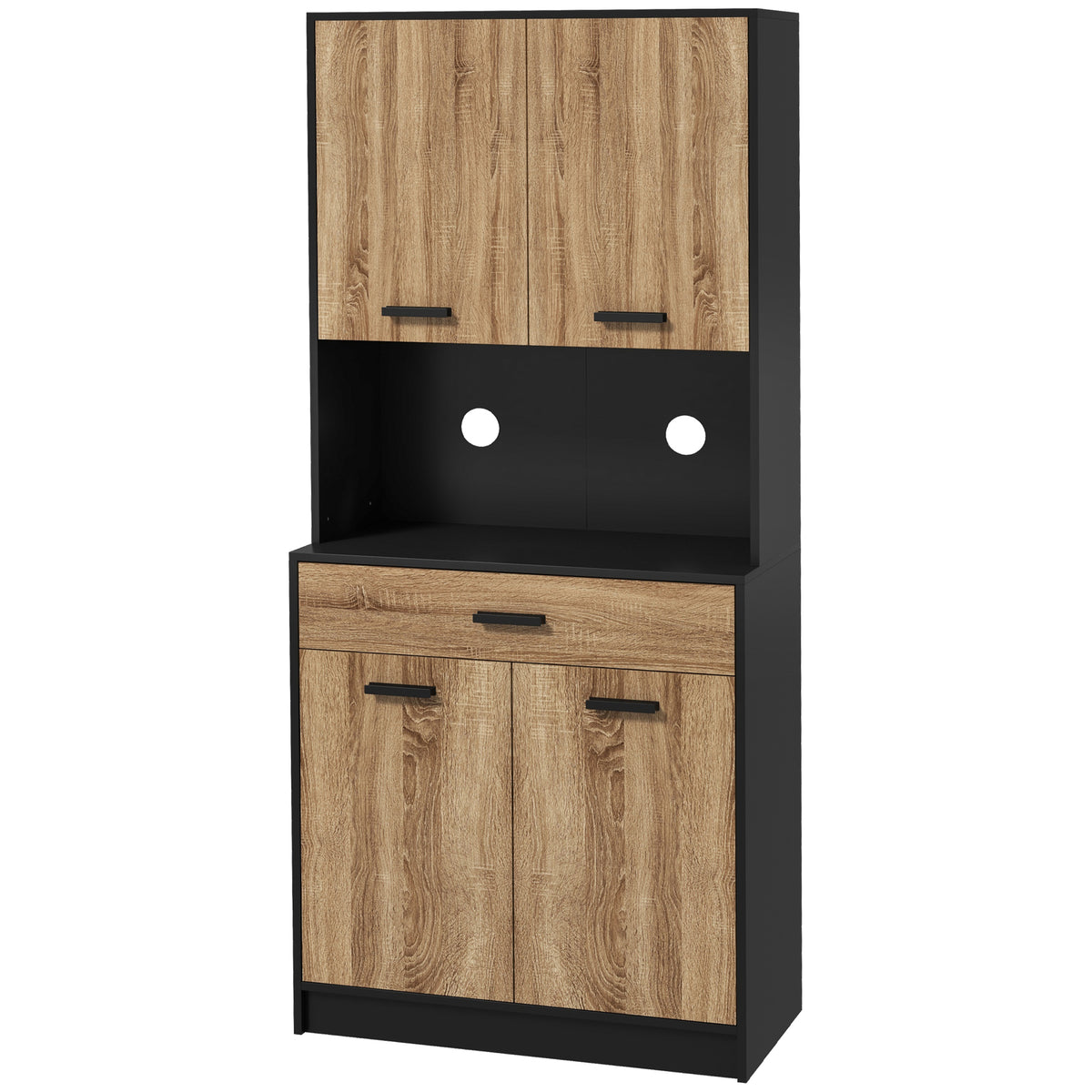 Armoire de cuisine Buffet meuble de rangement, 2 placards 4 portes 1 tiroir, passe-câbles 80L x 40P x 180H cm-0