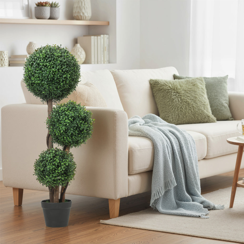Plante Artificielle 100 cm, 3 Boules de Buis, Pot, Facile à Nettoyer, Arbre Artificiel Intérieur Extérieur, Vert-1