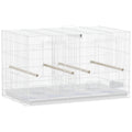Cage à Oiseaux Volière Intérieur Acier avec Séparateur, 4 Perchoirs, Plateau Coulissant, 4 Mangeoires, 76x46x46cm, Blanc-0