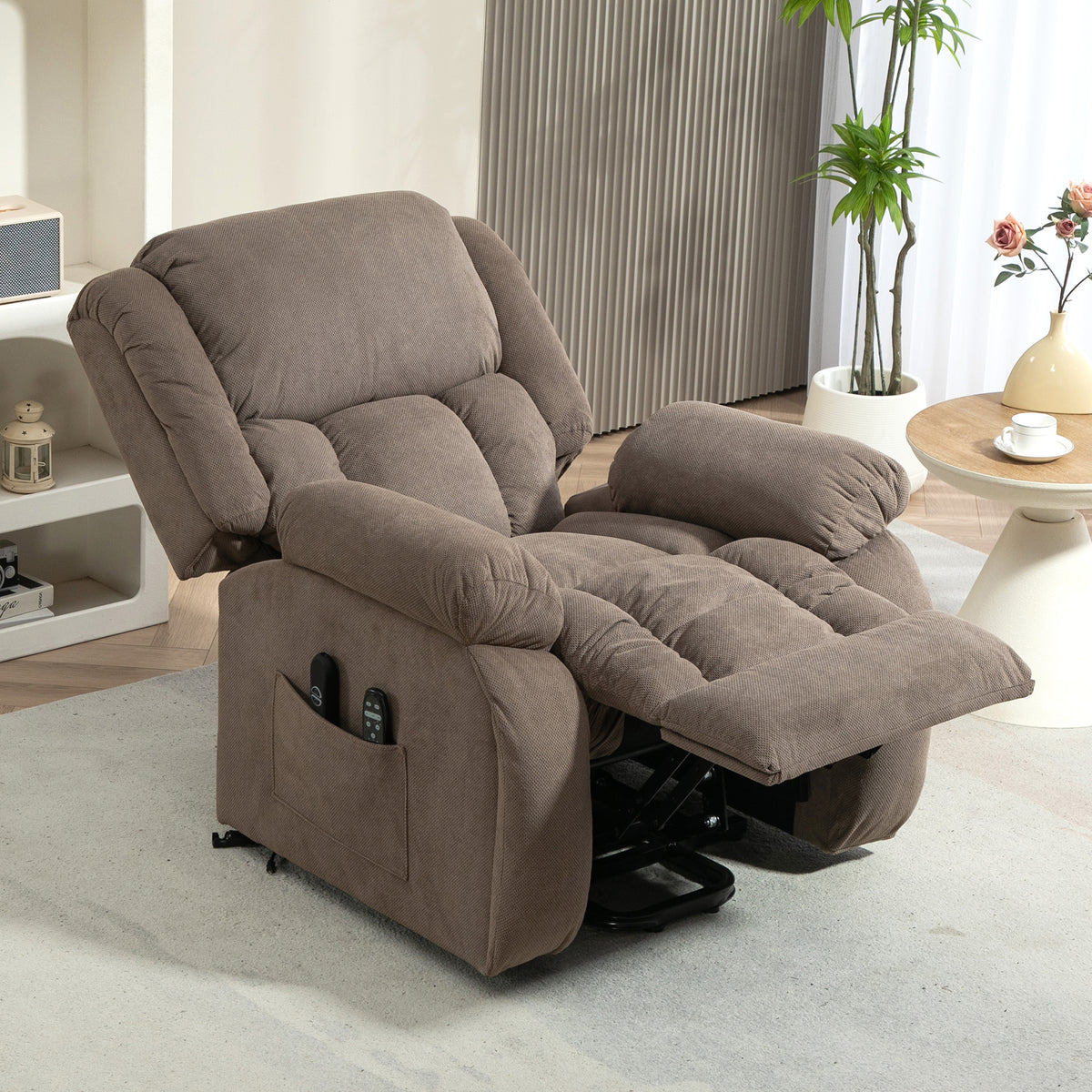 Fauteuil Releveur Électrique, Massage et Chauffage, Repose-Pieds, Dossier Inclinable, Télécommande, 93x104x100cm, Marron-1