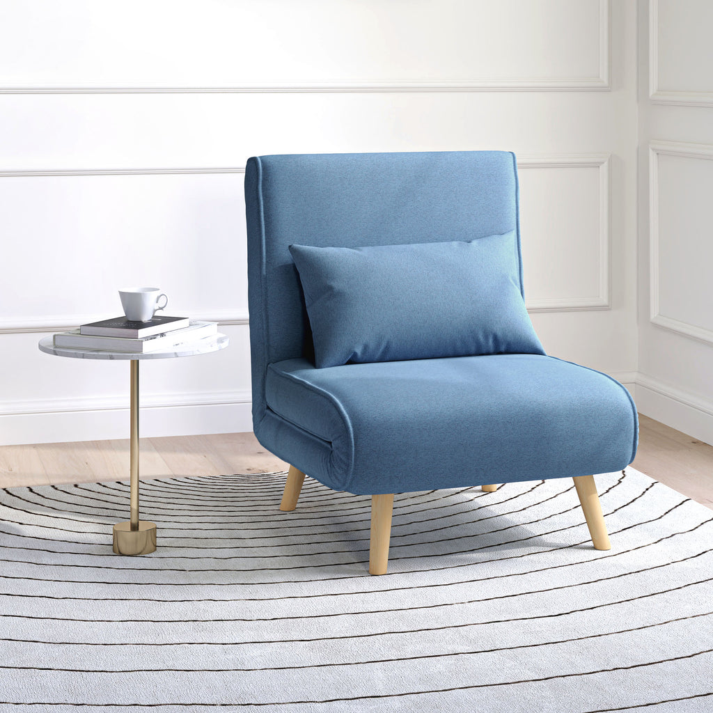 Fauteuil chauffeuse convertible 3 en 1 lit fauteuil lit 1 place dossier 5 positions en tissu avec coussin, bleu-1