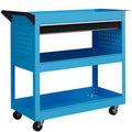 Chariot d'atelier servante atelier à 3 niveaux avec tiroir, porte-outils latéral et poignée, 82x35x76 cm, bleu-0