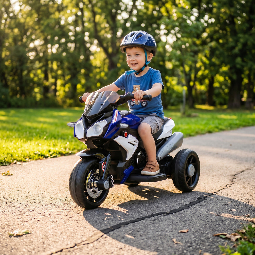 Moto électrique enfants 3 roues 6 V, voiture électrique enfants 3 à 5 ans, effets lumineux et sonores, 86x42x52cm, bleu-7