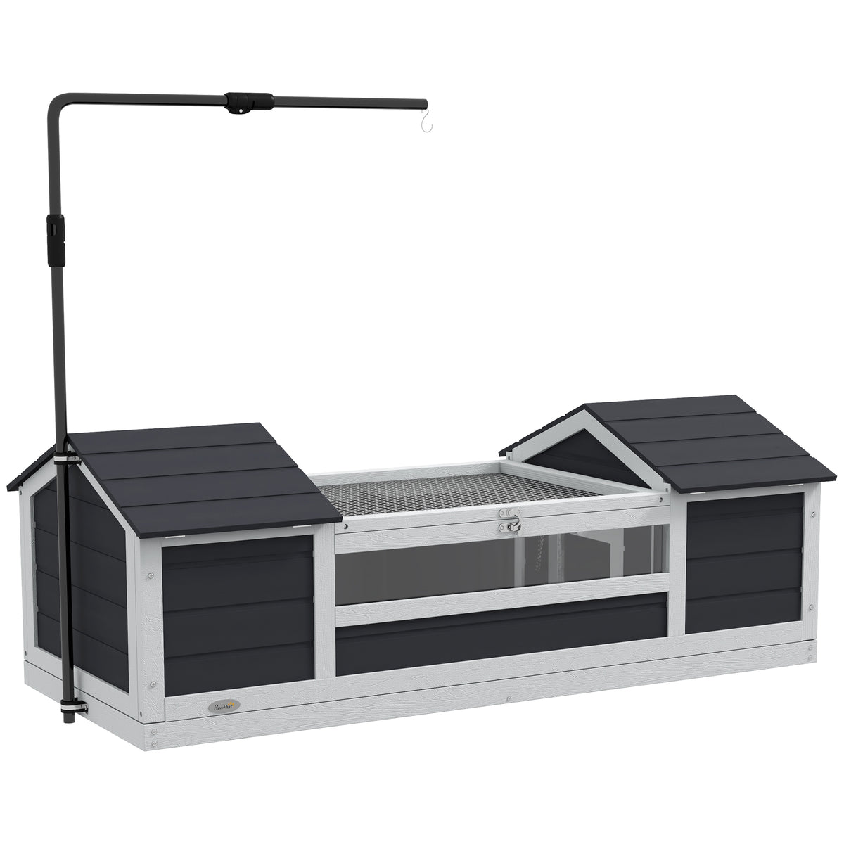 Maison tortue terrestre extérieure enclos tortue 2 niches support de lampe réglable bois massif 120 x 56,5 x 43 cm gris-0