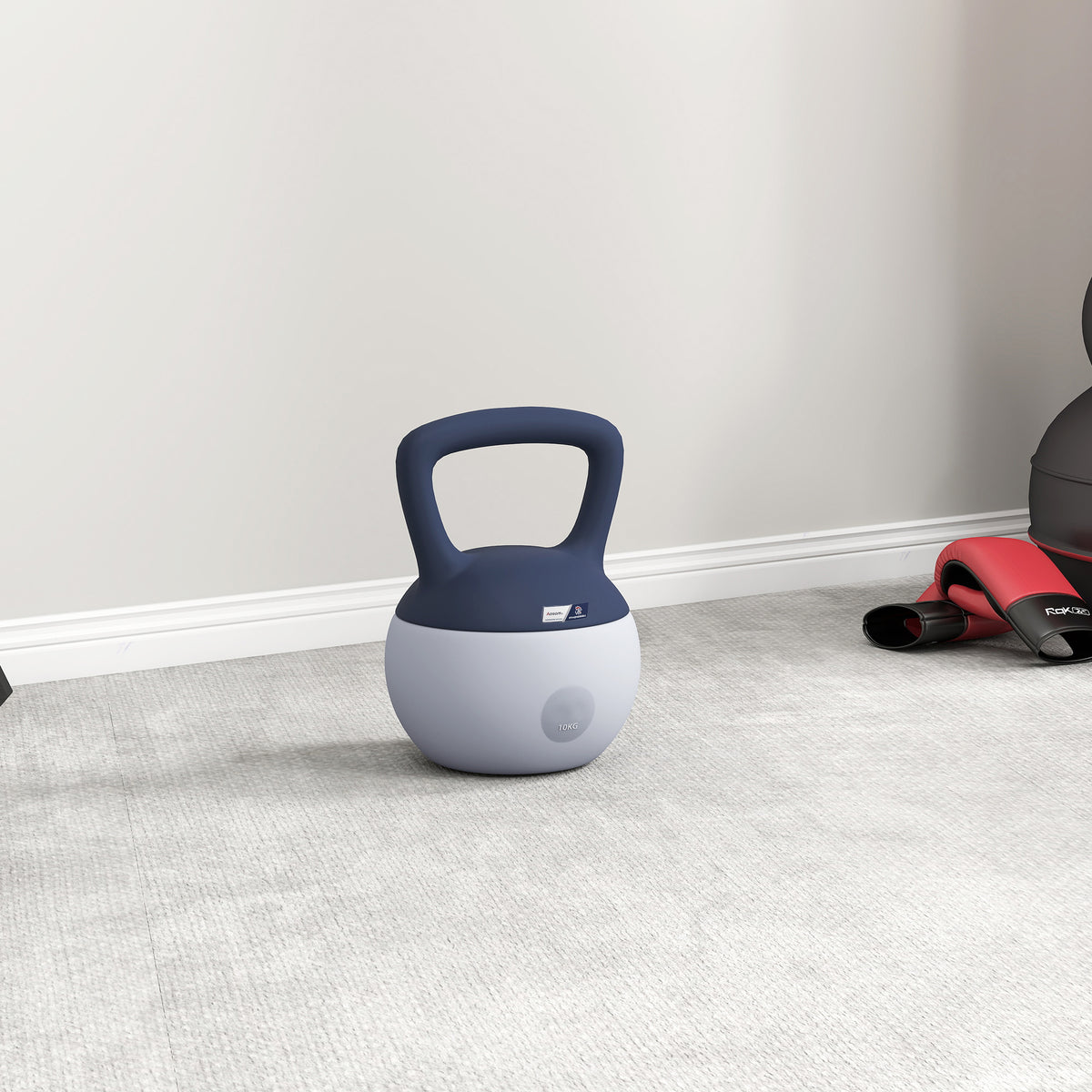 Kettlebell 10kg - haltère avec poignée antidérapante, gris et bleu-8