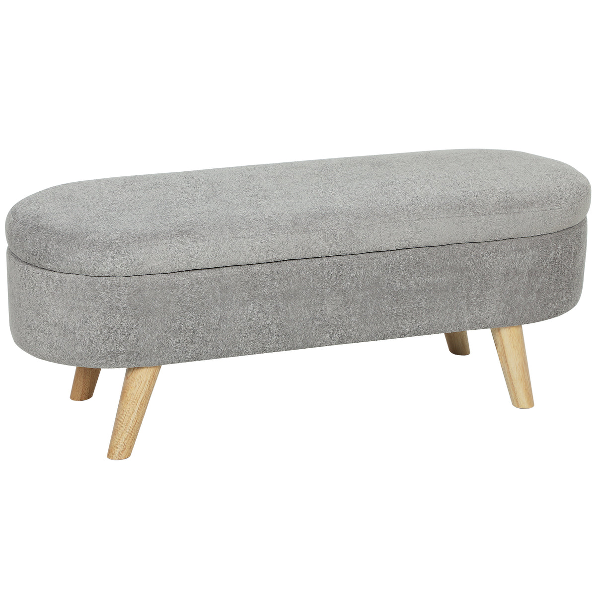 Banc banquette bout de lit coffre de rangement 2 en 1 en tissu avec pieds en bois 110l x 40P x 43H cm gris clair-0