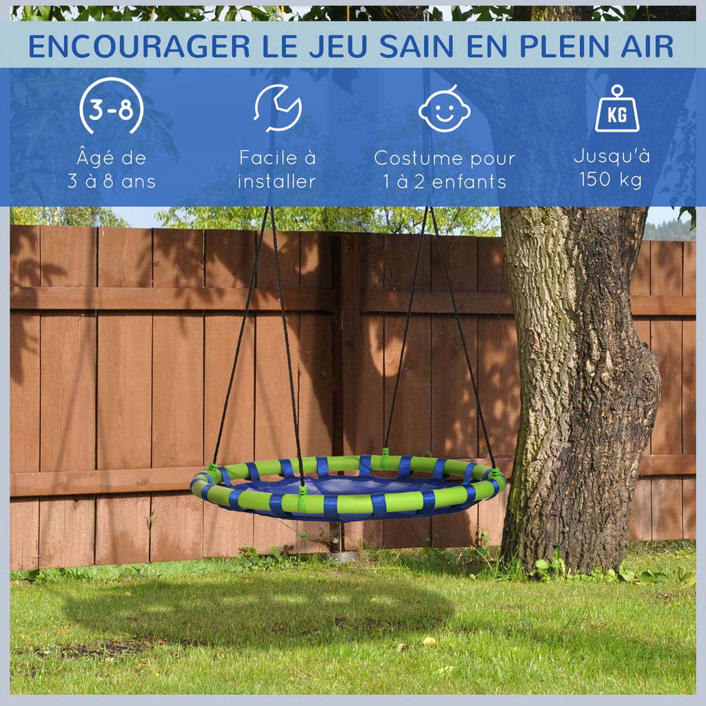 Balançoire nid d'oiseau ronde hauteur réglable à suspendre enfant adulte jardin capacité de charge 150 kg Ø 100 cm bleu-6