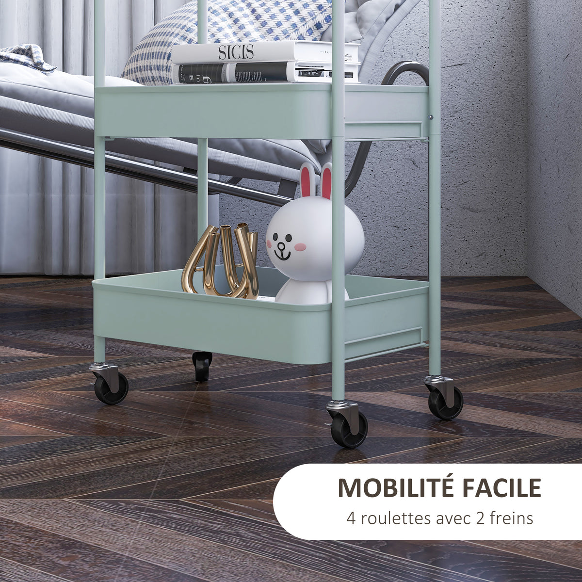Desserte chariot de rangement en acier chariot de service à roulettes 3 plateaux ajourés 45 x 30,6 x 79 cm bleu clair-4