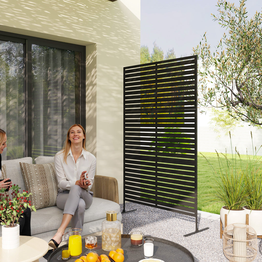 Panneau Brise Vue Extérieur Décoratif en Acier 122x198cm, Treillis pour Plantes Grimpantes, Support, Panneau Rayé, Noir-8