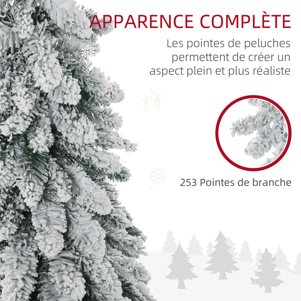 Arbre de Noël artificiel avec support en acier 253 branches enneigées socle pliable hauteur 135 cm vert-4