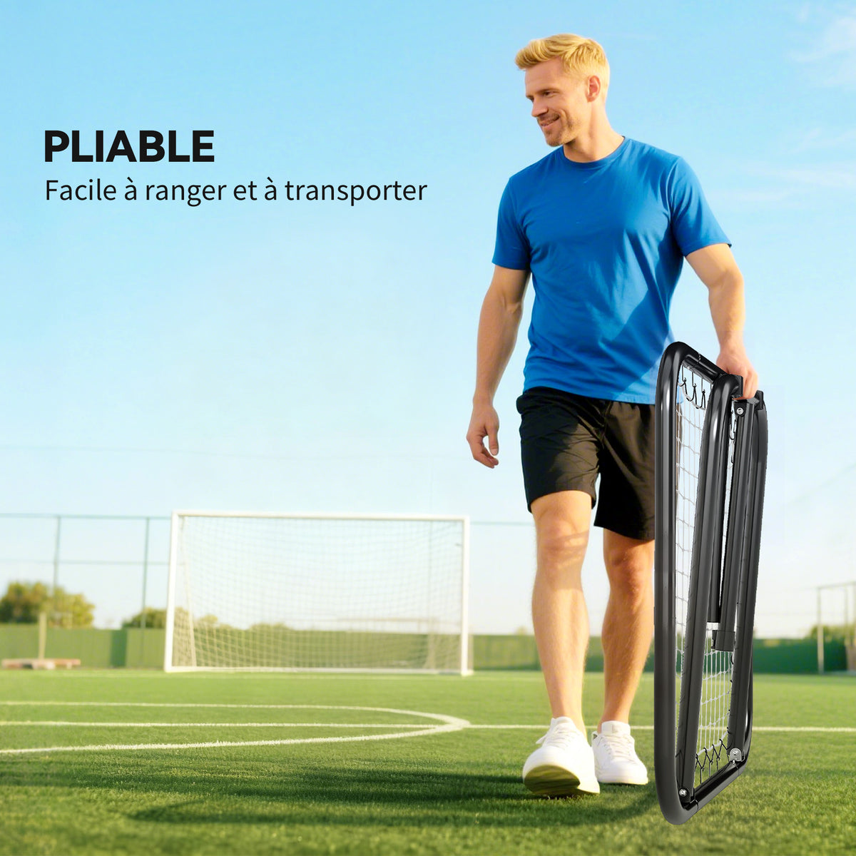 Filet de rebond de football rebondisseur de football ajustable pliable portable 4 piquets de fixations au sol filet de PE noir blanc 78 x 84 x 78 cm-4