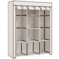 Armoire penderie multi-rangement - 8 étagères, 2 barres - non tissé crème-0