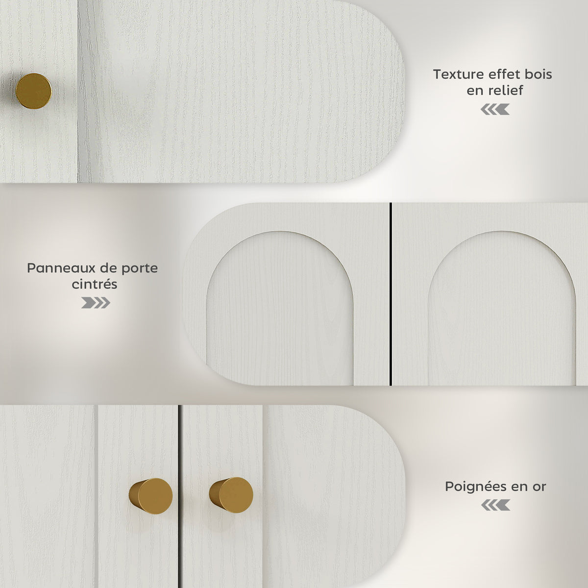 Armoire murale, meuble haut salle de bain moderne avec placard à double porte et poignées dorées, 60x20x60cm, blanc-4