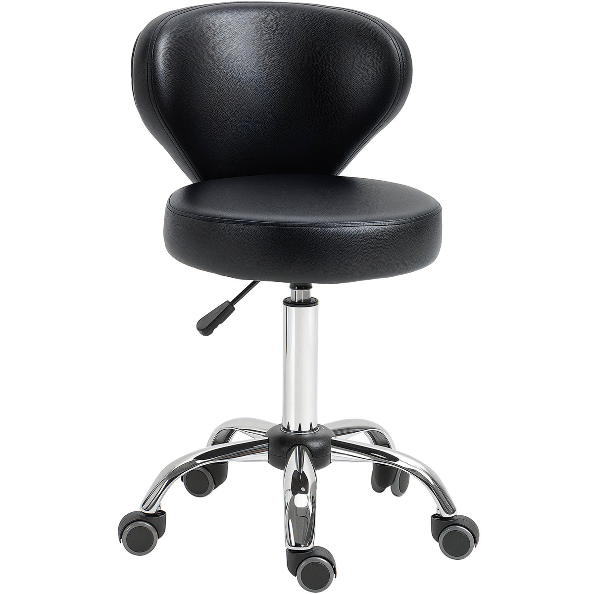 Tabouret à roulettes, tabouret de massage en PU avec hauteur réglable 73-88cm et dossier, chaise de travail pivotant 360°, cadre en acier, pour salon de massage, tatouage, clinique, spa, noir-0