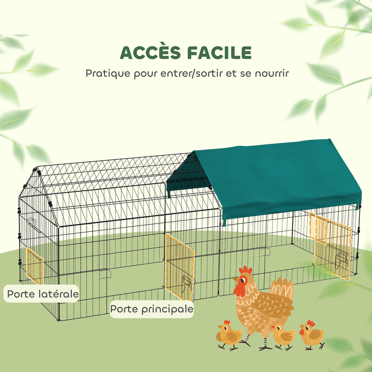 Parc enclos cage lapin extérieur structure acier avec protection solaire et portes verrouillables 185 x 75 x 75 cm vert-4