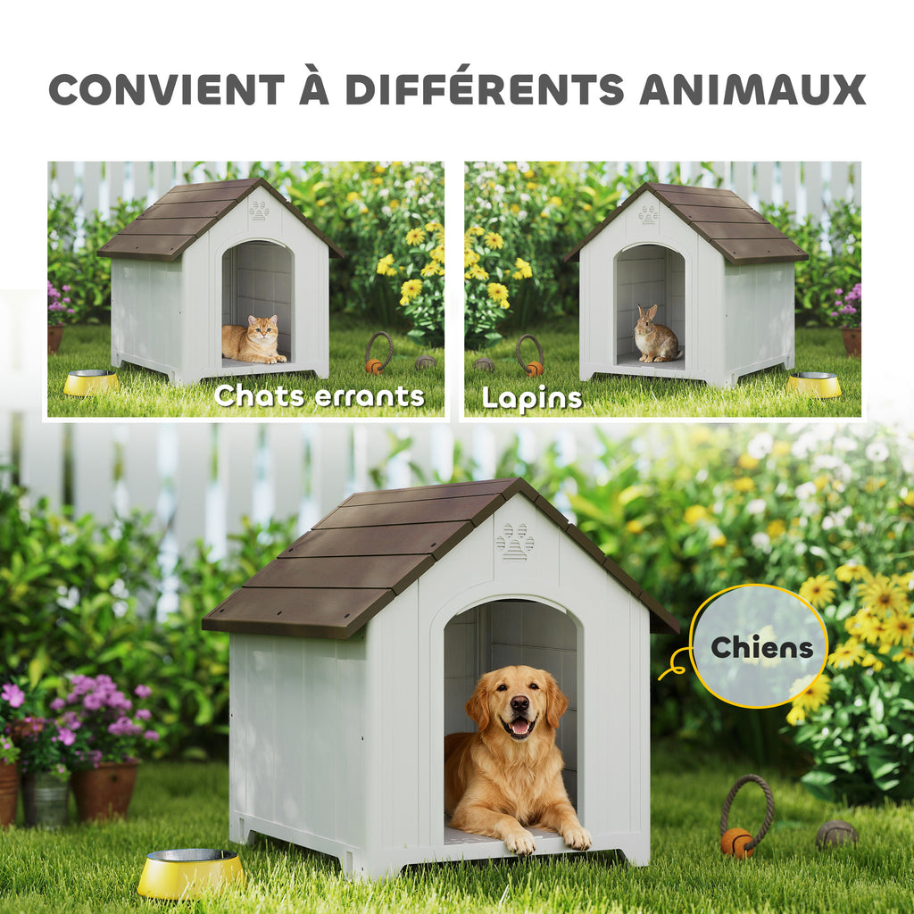 Niche pour chien extérieur, maison chien en polypropylène imperméable ventilé plancher surélevé 88x79x89cm gris clair-7