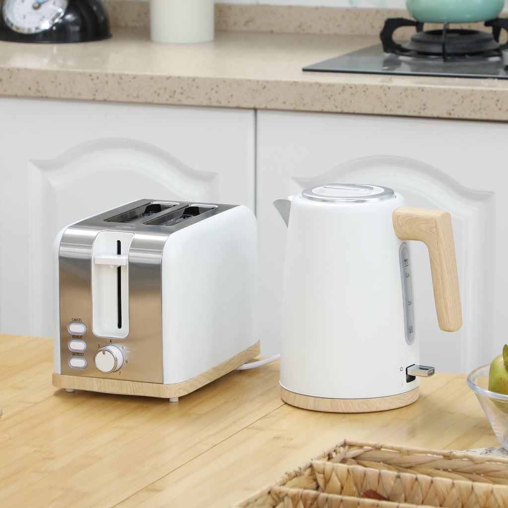 Ensemble bouilloire et grille-pain, 1,7L, 2200W, grille-pain 2 tranches avec 7 niveaux de brunissage, blanc-1