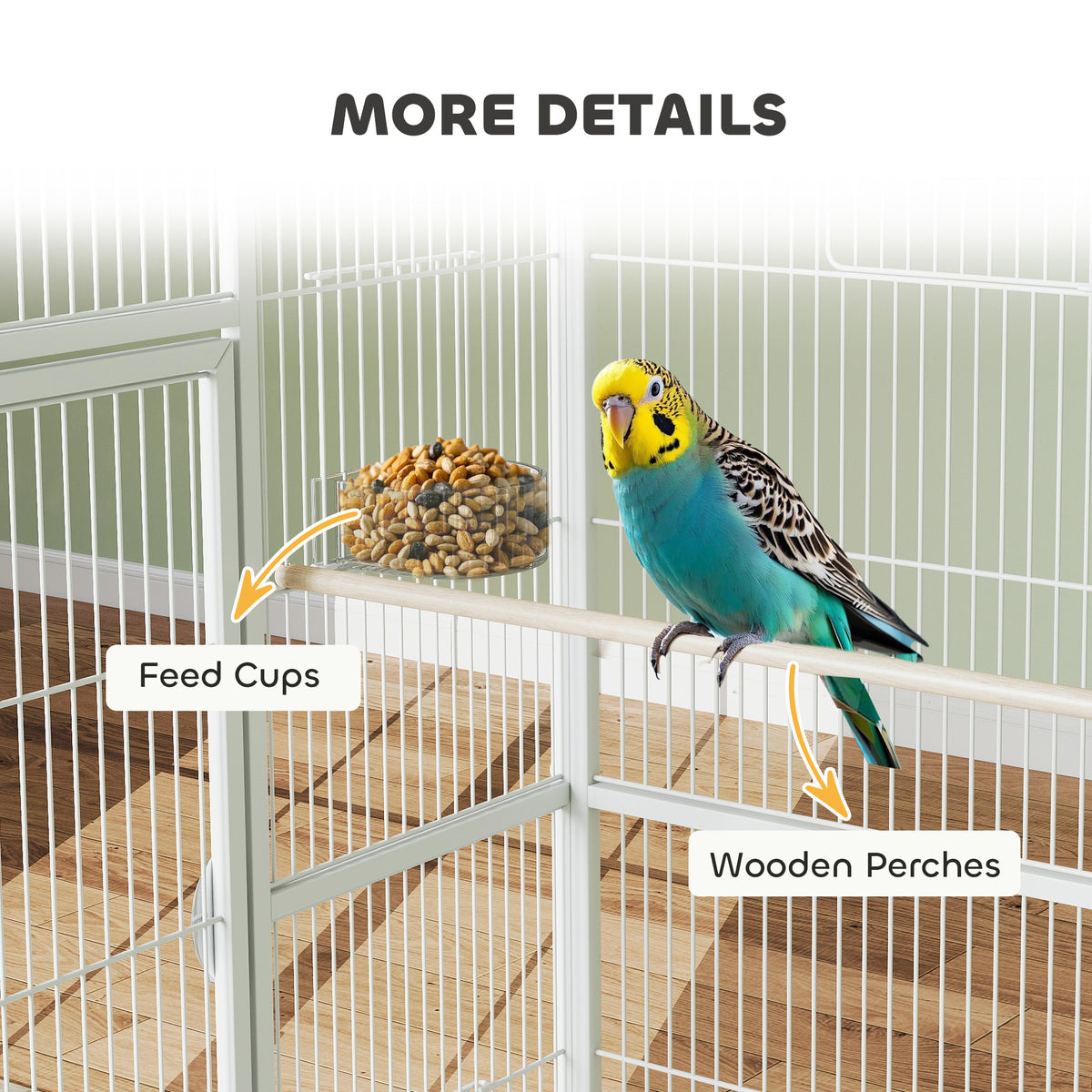 Cage à Oiseaux Portable avec 4 Mangeoires et 4 Perchoirs Pratique 81 x 48 x 162,5 cm Blanc-7