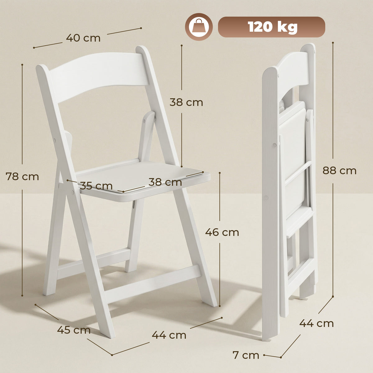 Lot de 4 chaises pliantes en résine et PU, chaises pliantes portables pour intérieur et extérieur, 45x44x78cm, blanc-2