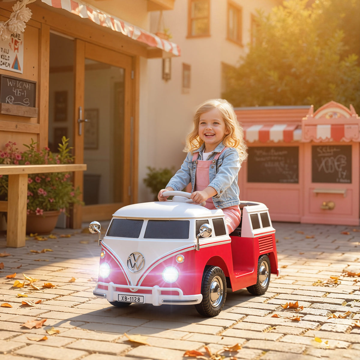 Voiture électrique enfant Volkswagen T1 sous licence officielle 12 V avec 2 moteurs démarrage doux 89x49x41,5cm rouge-1