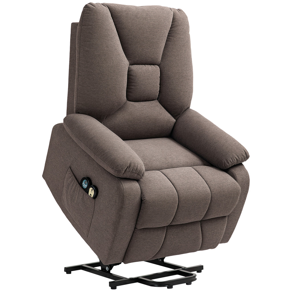 Fauteuil releveur électrique inclinable avec repose-pied et télécommande, tissu polyester aspect lin marron-0