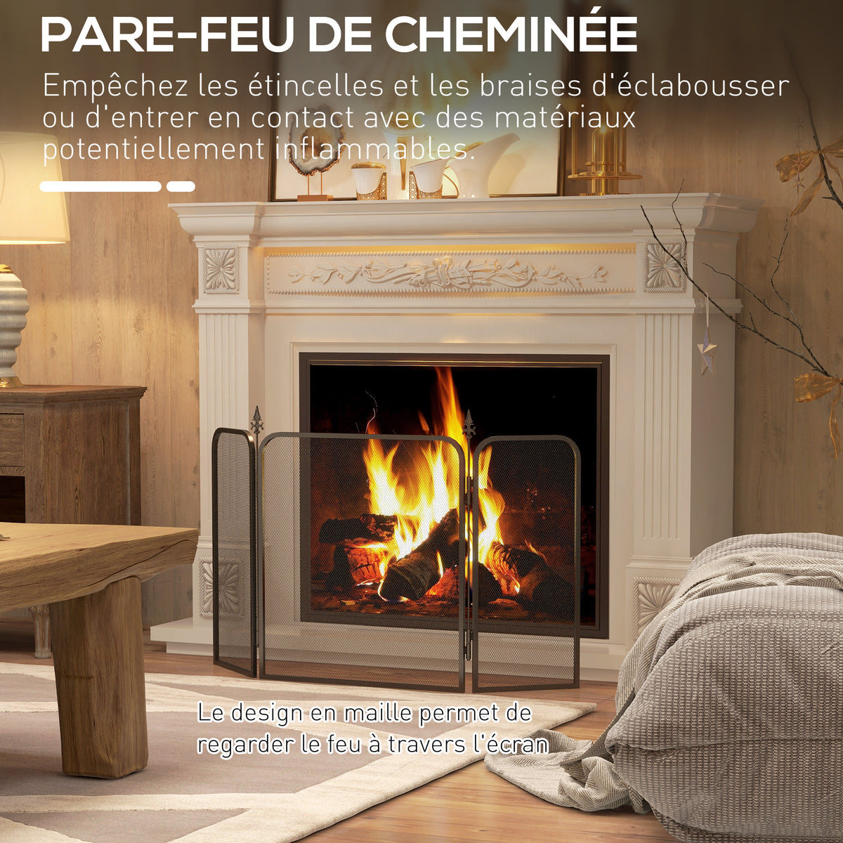 Pare feu cheminée pliable 3 panneaux, pare-étincelles cheminée, grille de protection cheminée en maille de métal noir-3