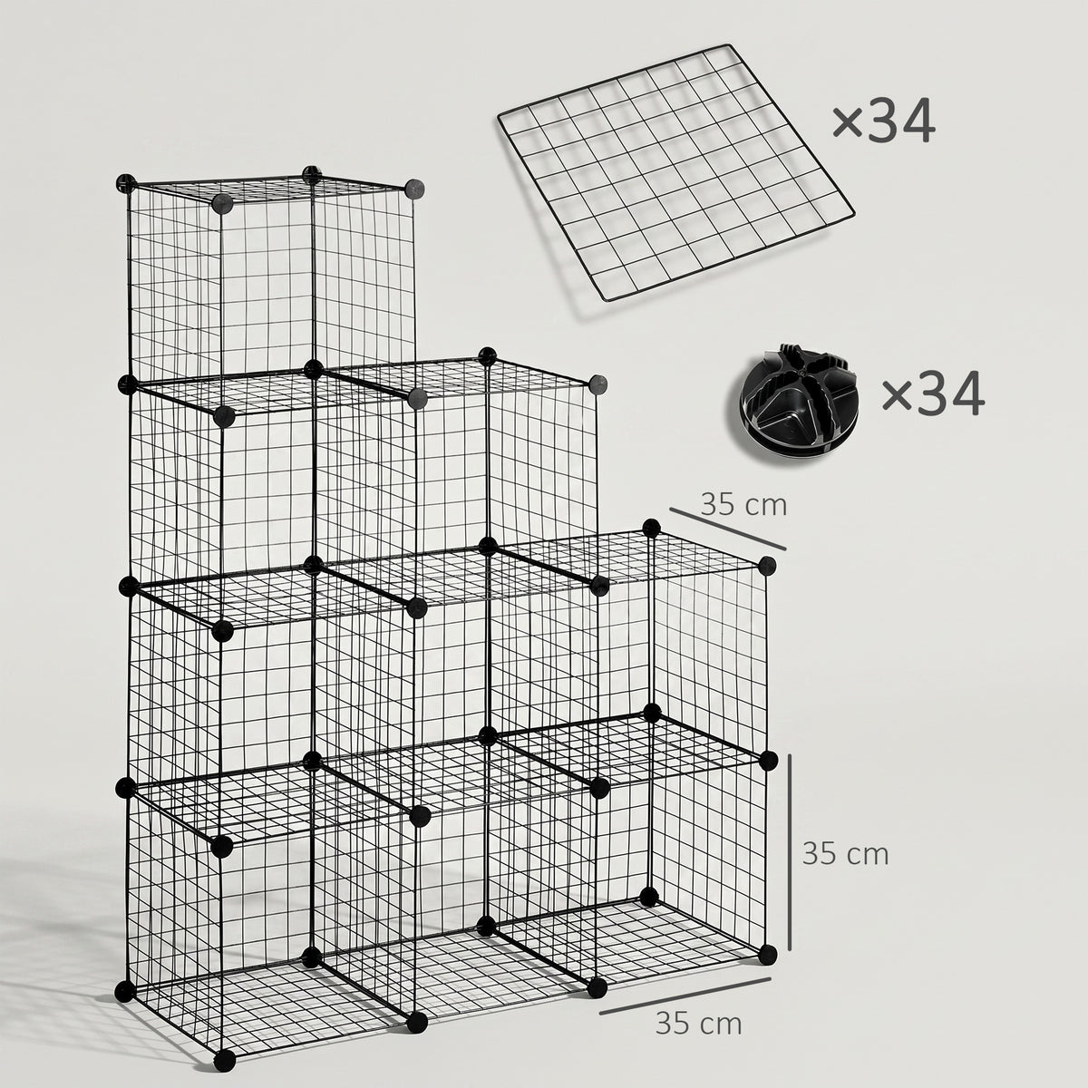 Étagère cube modulable DIY avec 9 compartiments en treillis métallique pour salon, chambre à coucher, noir-2