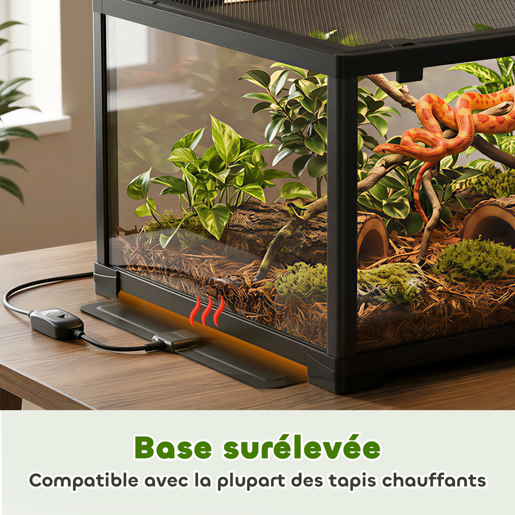 Terrarium en verre pour reptile enclos pour hamster 86 L ventilation supérieure porte coulissante 50,8x30,5x35,6cm noir-5