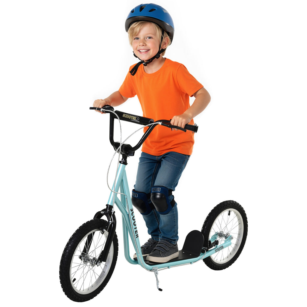 Trottinette patinette pour Enfants à partir de 5 Ans Grands pneus en Caoutchouc Guidon réglable poignée Frein et béquille Acier Charge max. 100 Kg Bleu-0