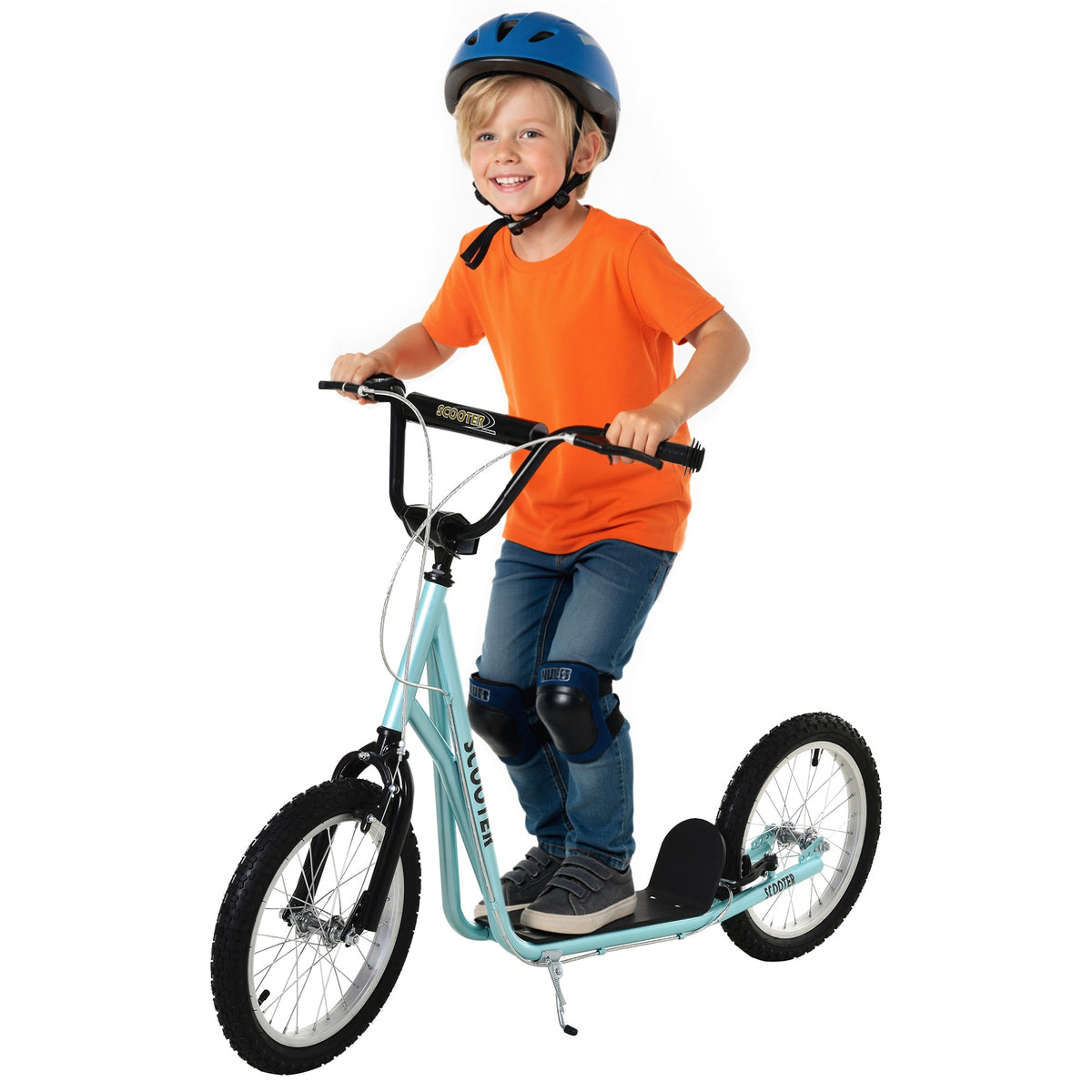 Trottinette patinette pour Enfants à partir de 5 Ans Grands pneus en Caoutchouc Guidon réglable poignée Frein et béquille Acier Charge max. 100 Kg Bleu-0
