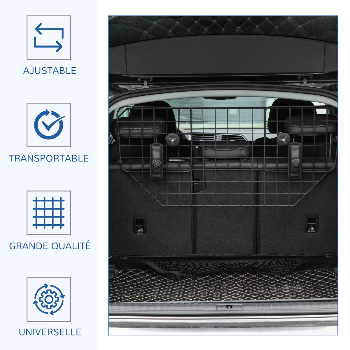 Grille de protection universelle pour chien barrière de sécurité de voiture pour chiens largeur ajustable 90-120 cm noir-3