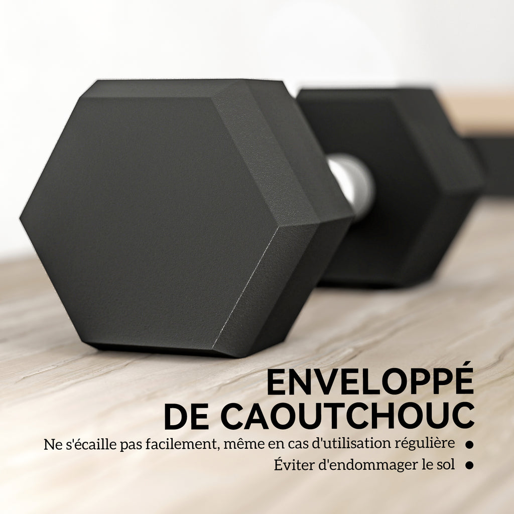 Ensemble d'haltères courtes, lot de 2 haltères hexagonaux recouverts de caoutchouc, acier noir-3