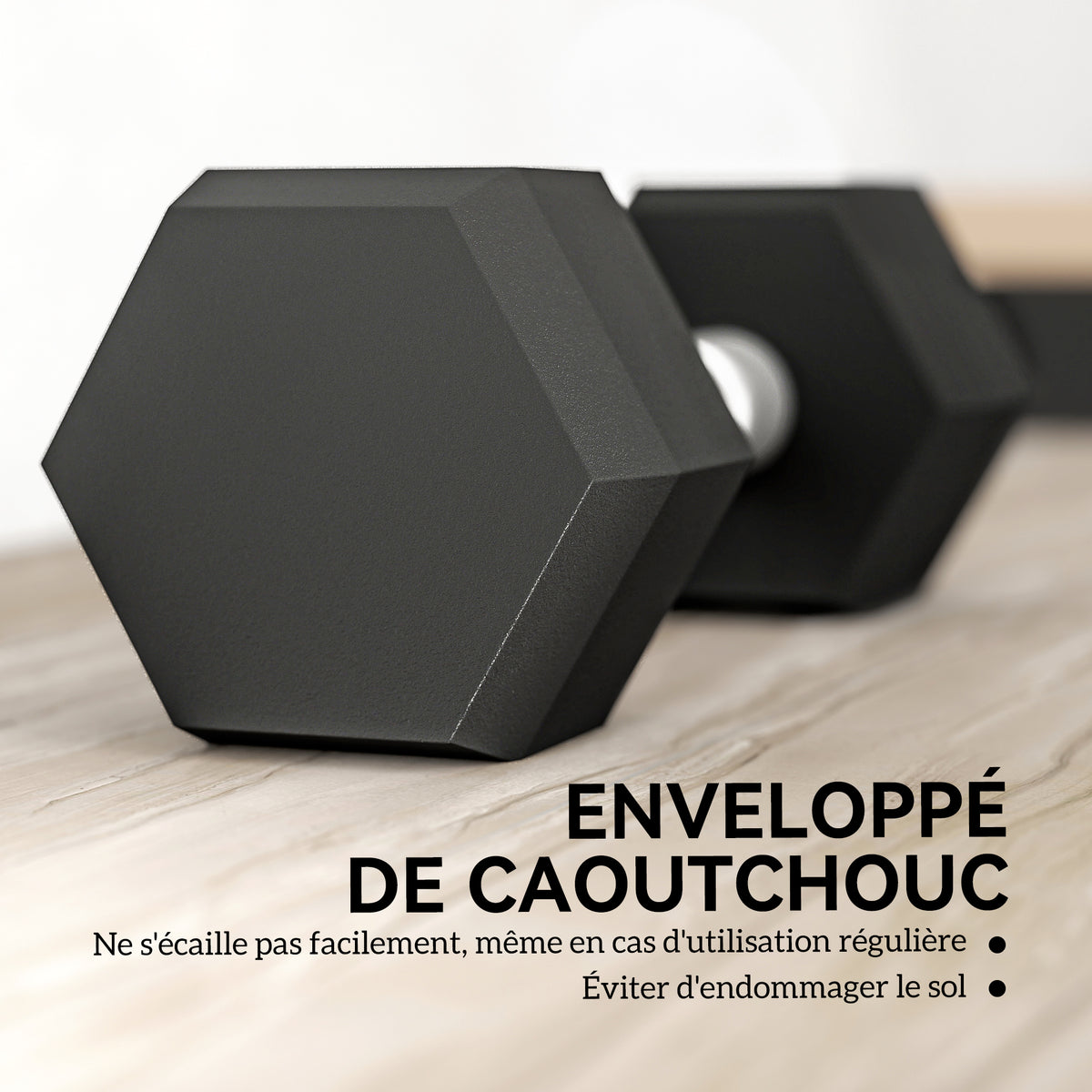 Ensemble d'haltères courtes, lot de 2 haltères hexagonaux recouverts de caoutchouc, acier noir-3