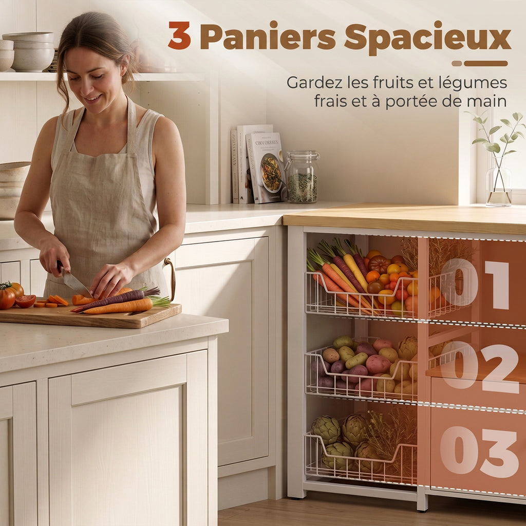 Étagère de rangement de cuisine avec paniers coulissants et placard, support micro-ondes, 100 x 35 x 80 cm, blanc-4