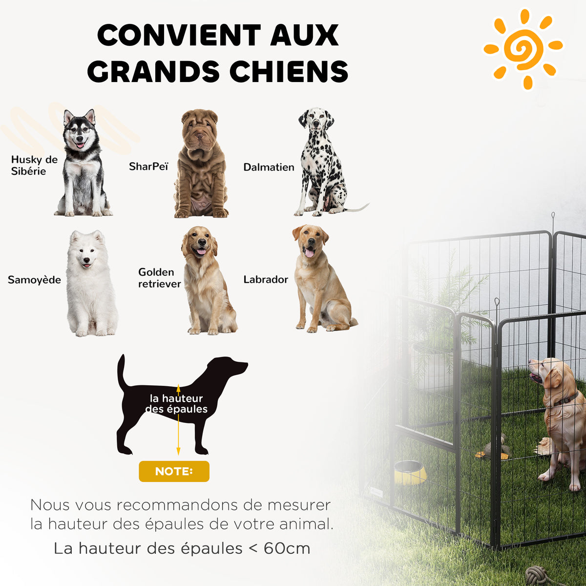 Parc pour chien, enclos chien 6 panneaux modulable et pliable, portable en acier avec porte 80 x 100 gris-6