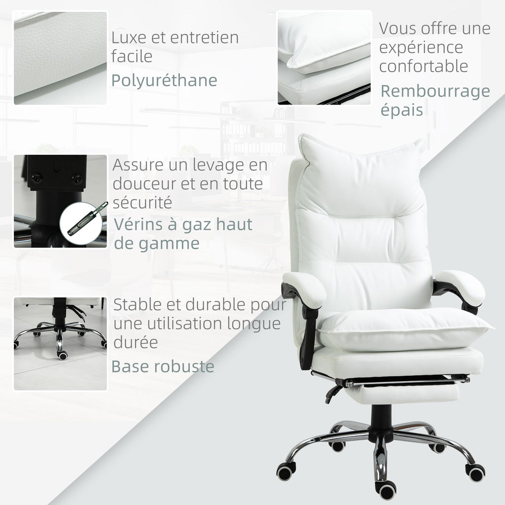 Fauteuil de bureau, chaise bureau ergonomique avec dossier inclinable, hauteur réglable, 66 x 72 x 130 cm, blanc-6
