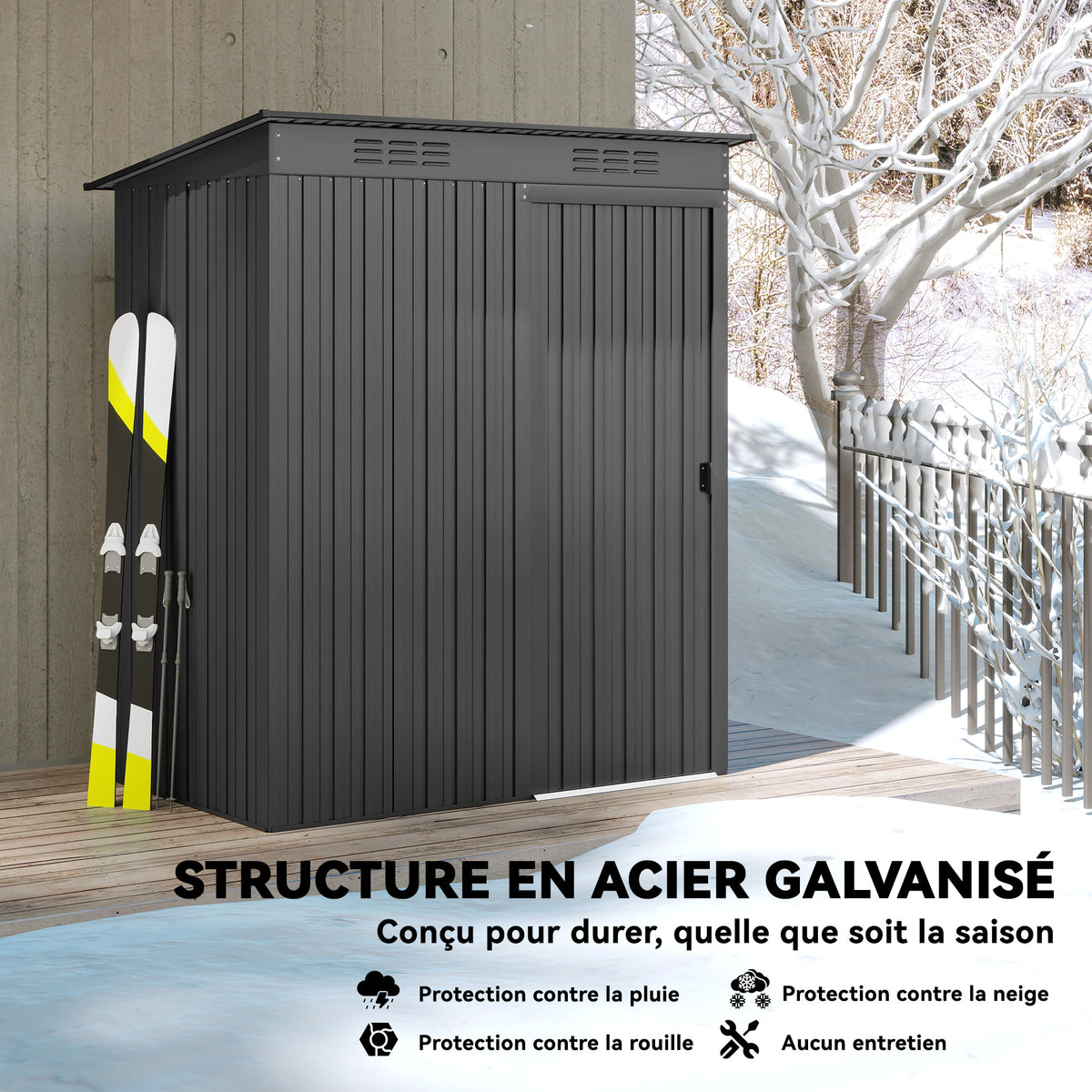 Abri de jardin en métal 1,37 m², cabane de jardin, 2 paires de gants, porte coulissante, 159x106x181cm, gris foncé-4