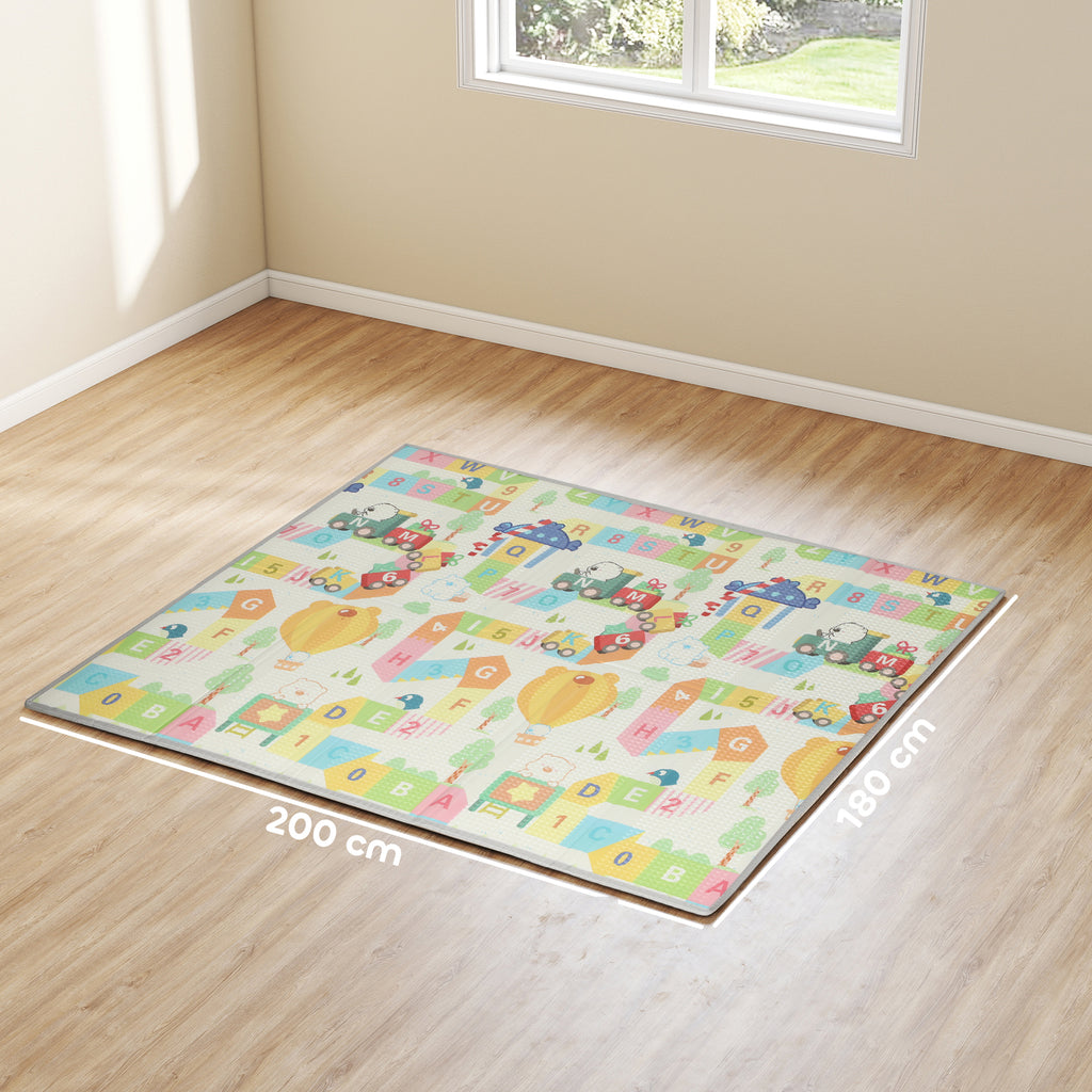 Tapis de jeu pour bébé pliable et réversible, tapis de sol en mousse épais, 200 x 180 x 1,5 cm, multicolore-2