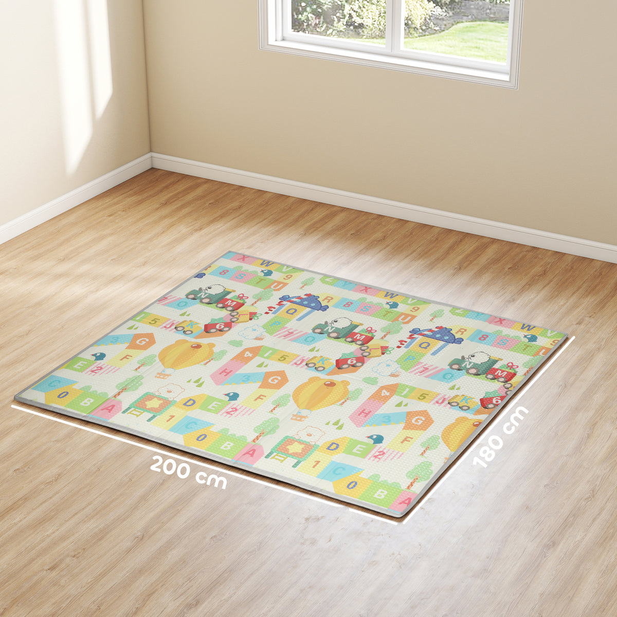 Tapis de jeu pour bébé pliable et réversible, tapis de sol en mousse épais, 200 x 180 x 1,5 cm, multicolore-2
