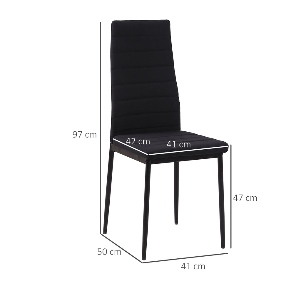 Lot de 4 chaises de salle à manger chaises de cuisine avec dossier haut pieds en métal et tissu en lin 41x50x97cm noir-2