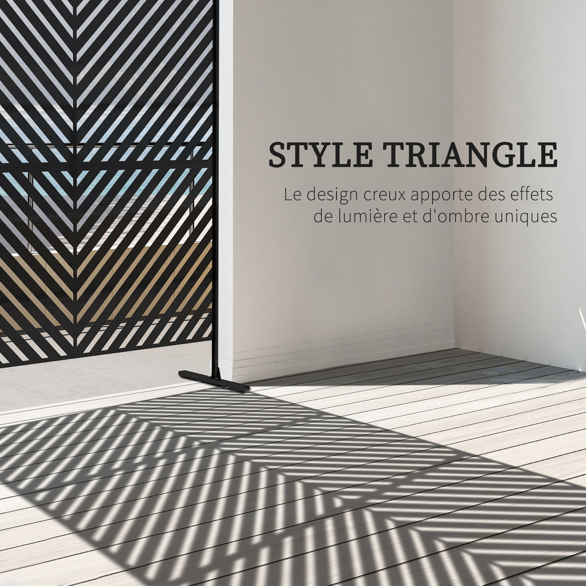 Panneau brise vue décoratif paravent extérieur à motif géométrique ajouré en métal - 122 x 45 x 198 cm, noir-3