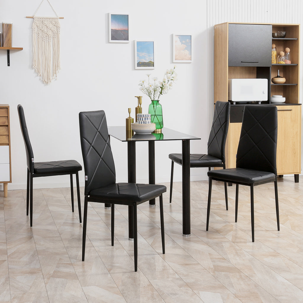 Lot de 4 chaises de salle à manger avec dossier haut, revêtement synthétique et pieds en acier, noir-9