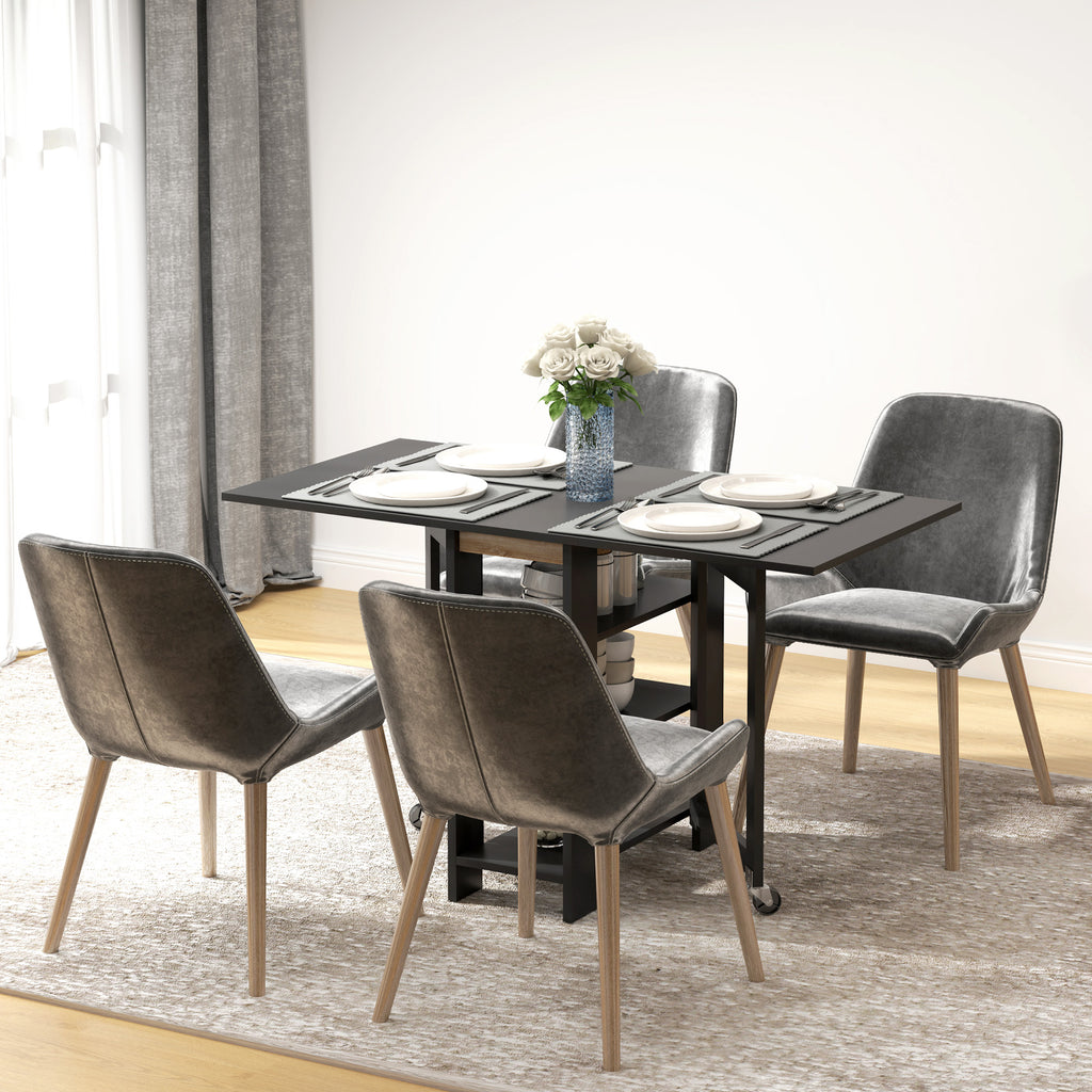Table à Manger Pliante sur Roulettes, Table de Cuisine pour 2 à 4 Personnes avec Étagères de Rangement, Noir-1
