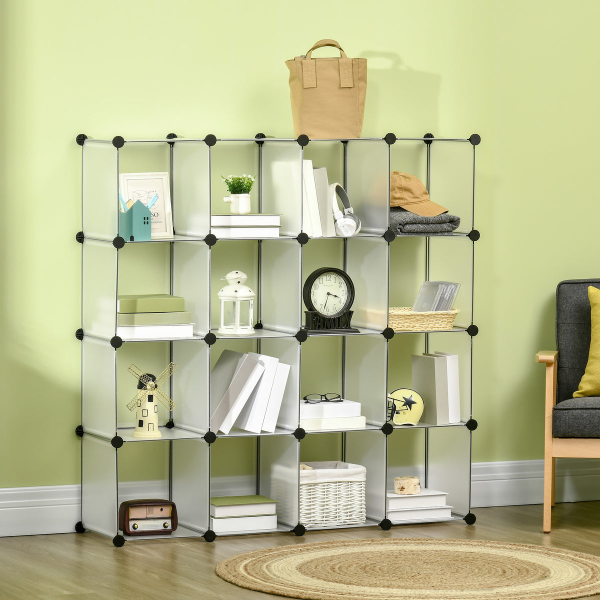Meuble de rangement modulable, 16 cubes, meuble à chaussures, vêtements, livres, jouets, blanc-1