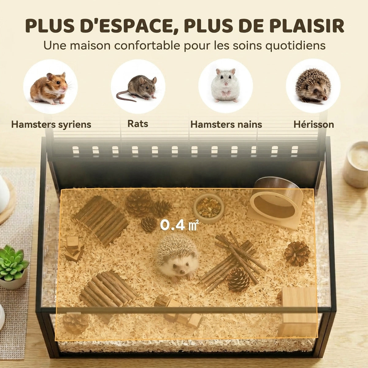 Cage à Hamster Géante Habitat pour Rongeur en Acier et Acrylique Transparent Vue Panoramique 81 x 51 x 53 cm Noir-3