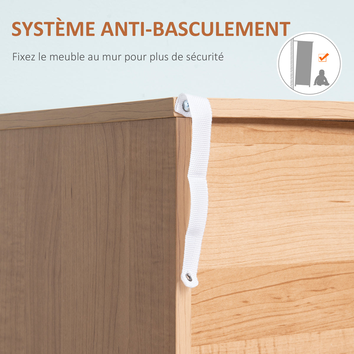 Commode Design scandinave 3 tiroirs coulissants Pieds effilés inclinés Panneaux Particules Aspect Bois Clair-5